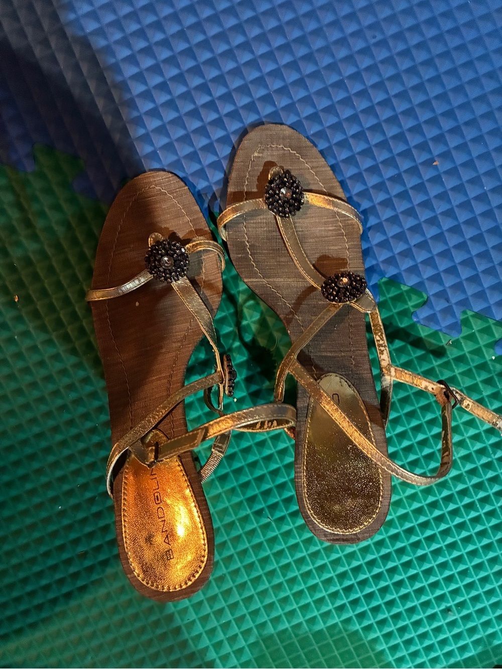 Bandolino Gold T-Strap Beaded Sandals - Women